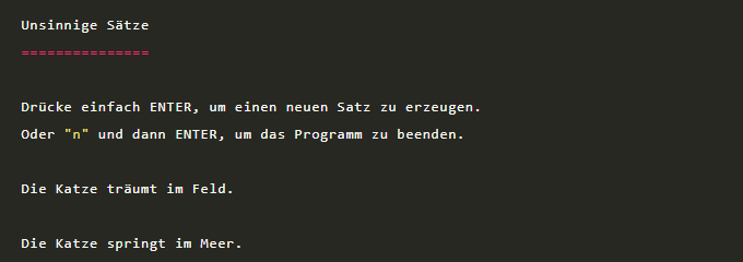 Python baut unsinnige Sätze